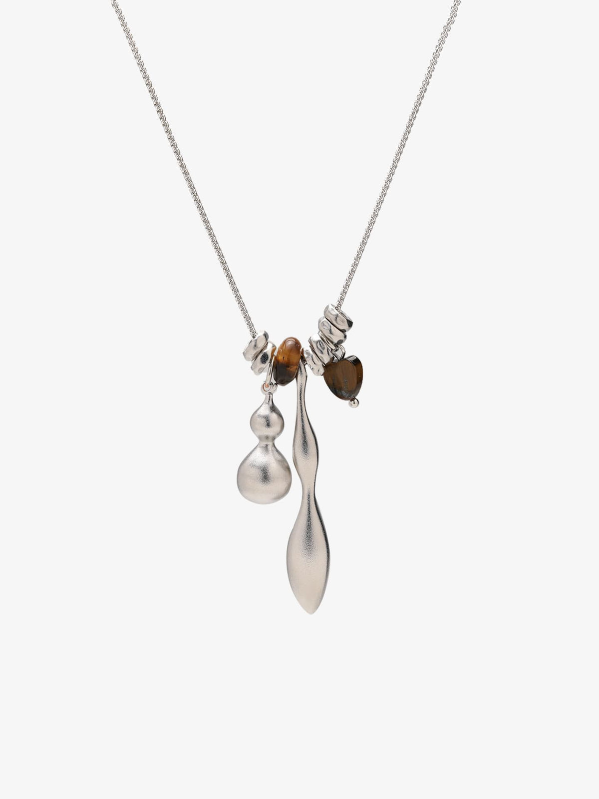 Fairyokai Balance Veil tiger eye gourd roller bead necklace, on a white background.