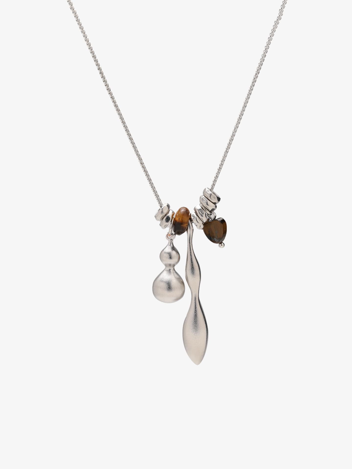 Fairyokai Balance Veil tiger eye gourd roller bead necklace, on a white background.