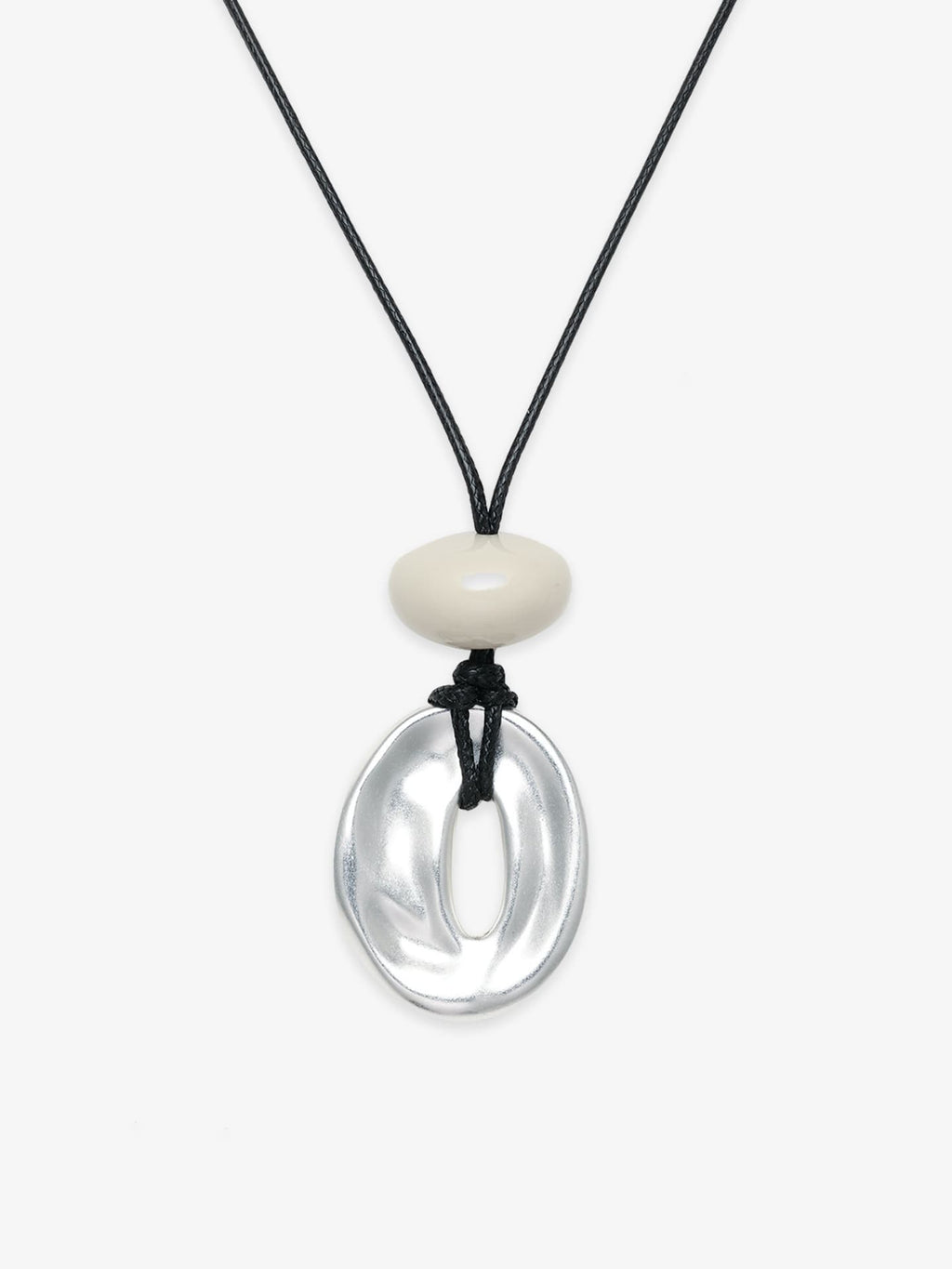 Fairyokai Breath Pendant adjustable waxed cord oval necklace on white background.