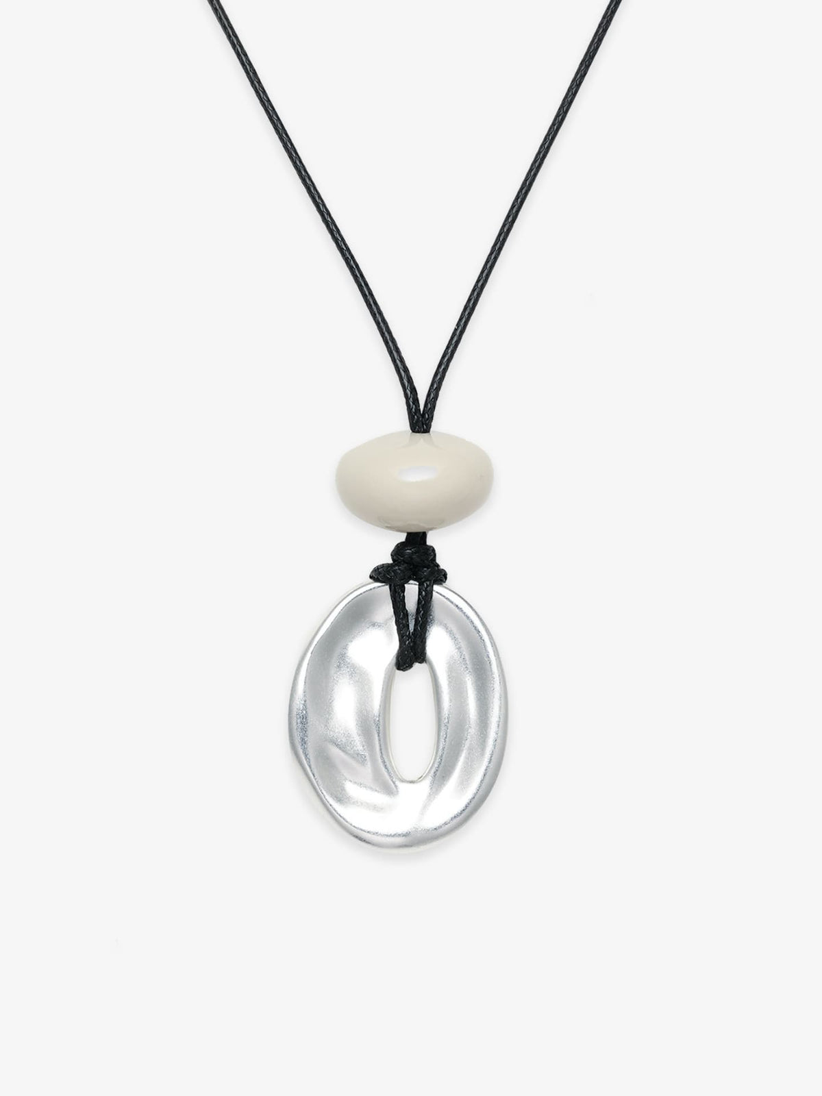Fairyokai Breath Pendant adjustable waxed cord oval necklace on white background.