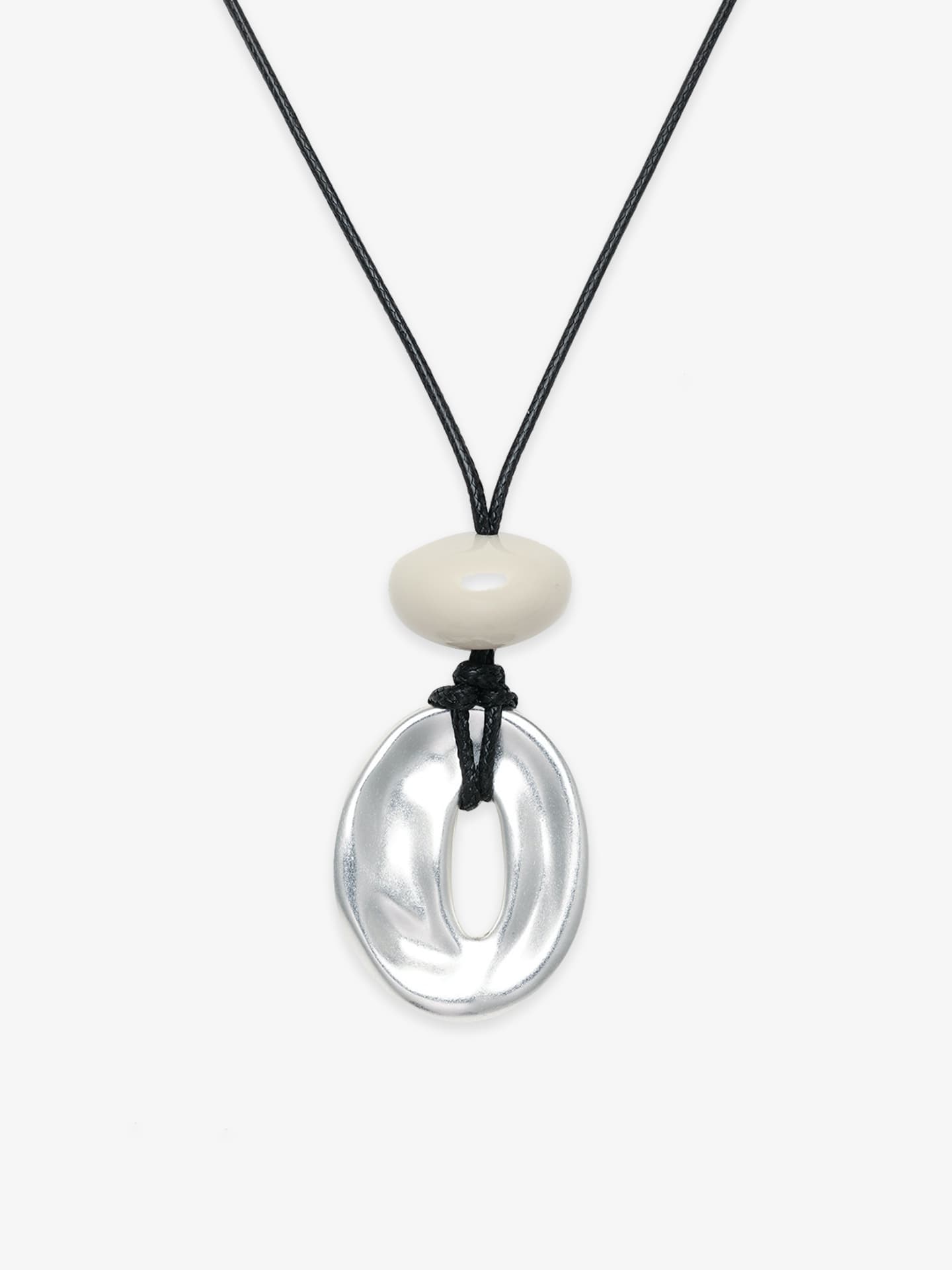 Fairyokai Breath Pendant adjustable waxed cord oval necklace on white background.