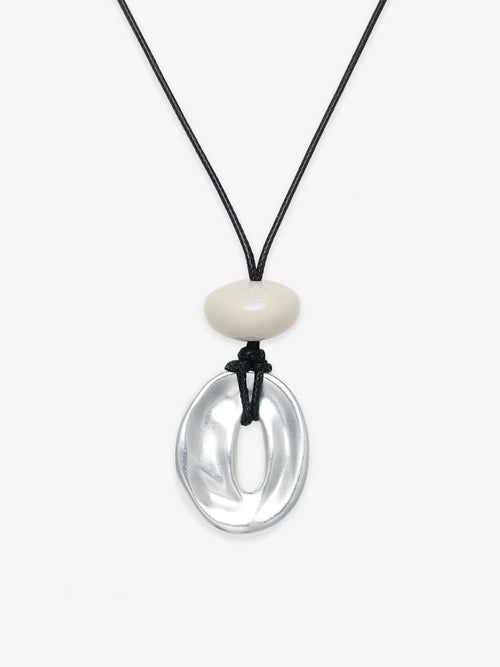 Fairyokai Breath Pendant adjustable waxed cord oval necklace on white background.