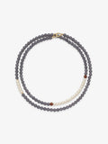 Fairyokai Chrysoprase and Pearl double-layer necklace with natural stone beads, wrapped twice around on white background.