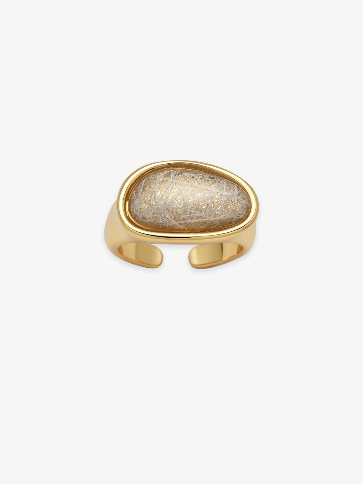 One Fairyokai Crack Light resin gold ring on a clean white background, showing the oval crack-textured resin stone in a gold-tone open band.