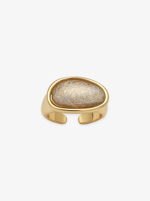 One Fairyokai Crack Light resin gold ring on a clean white background, showing the oval crack-textured resin stone in a gold-tone open band.