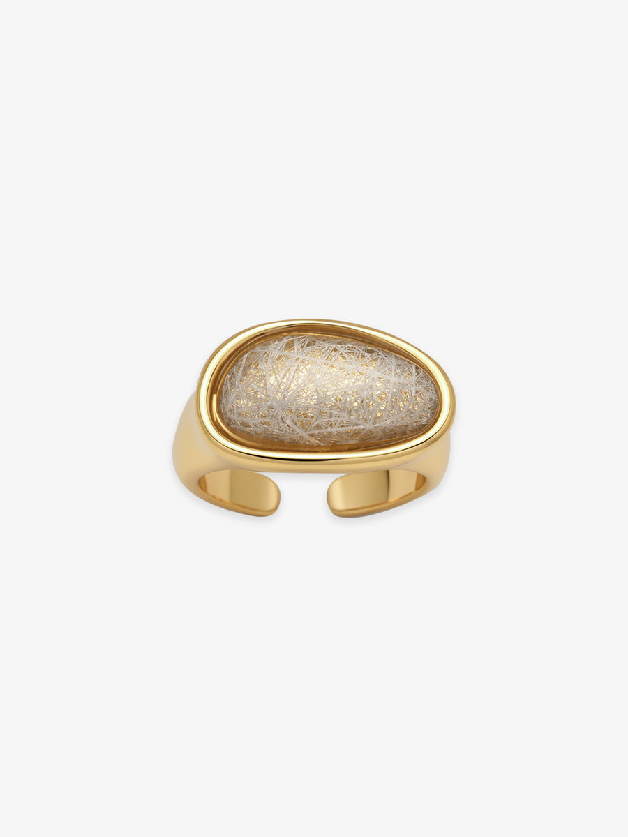 One Fairyokai Crack Light resin gold ring on a clean white background, showing the oval crack-textured resin stone in a gold-tone open band.