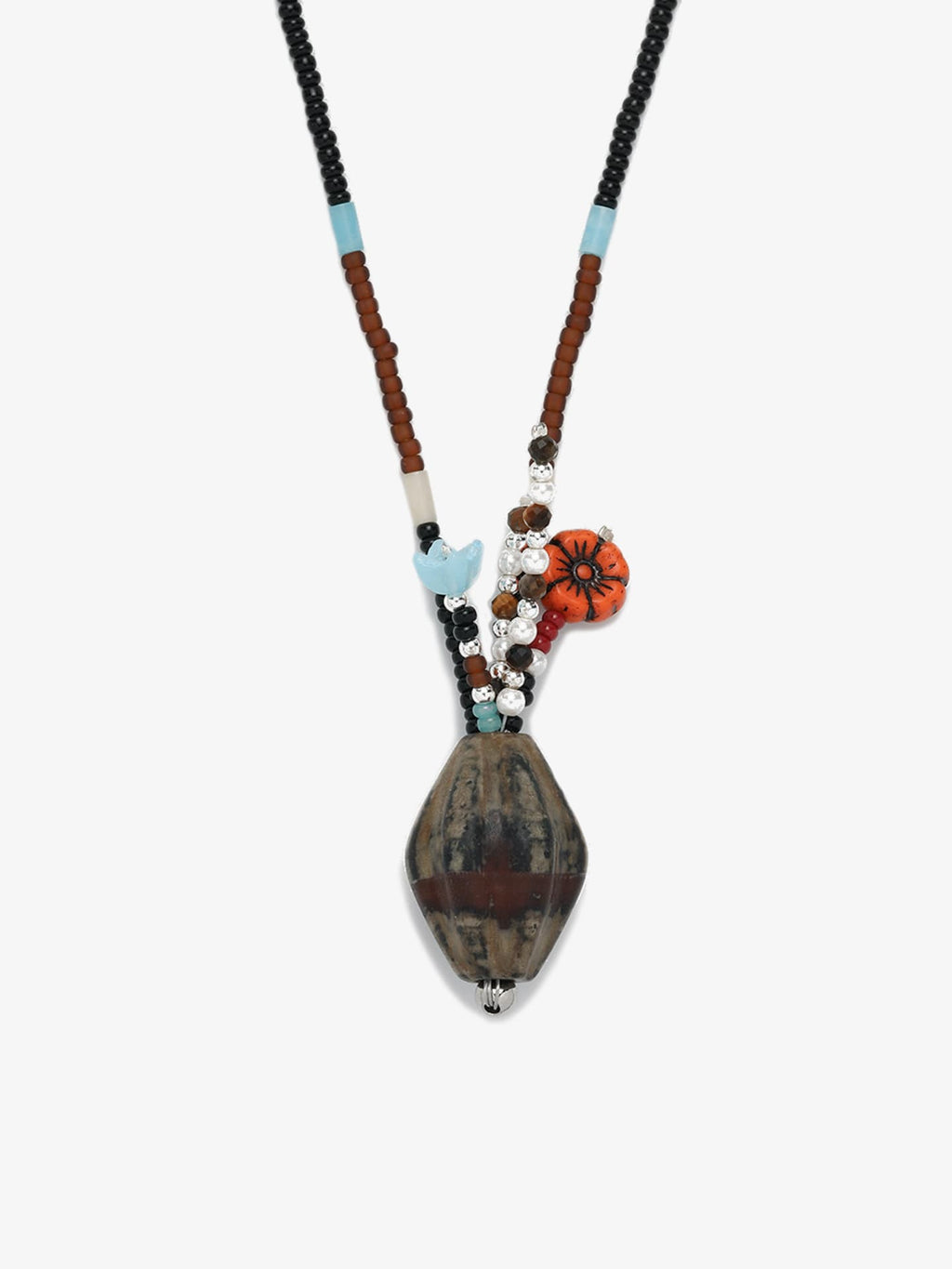 Fairyokai Culling the Cream agate vase pendant necklace on white background.