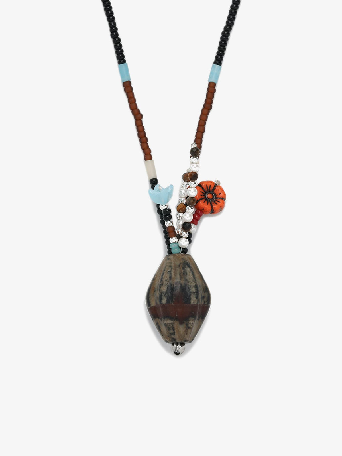 Fairyokai Culling the Cream agate vase pendant necklace on white background.