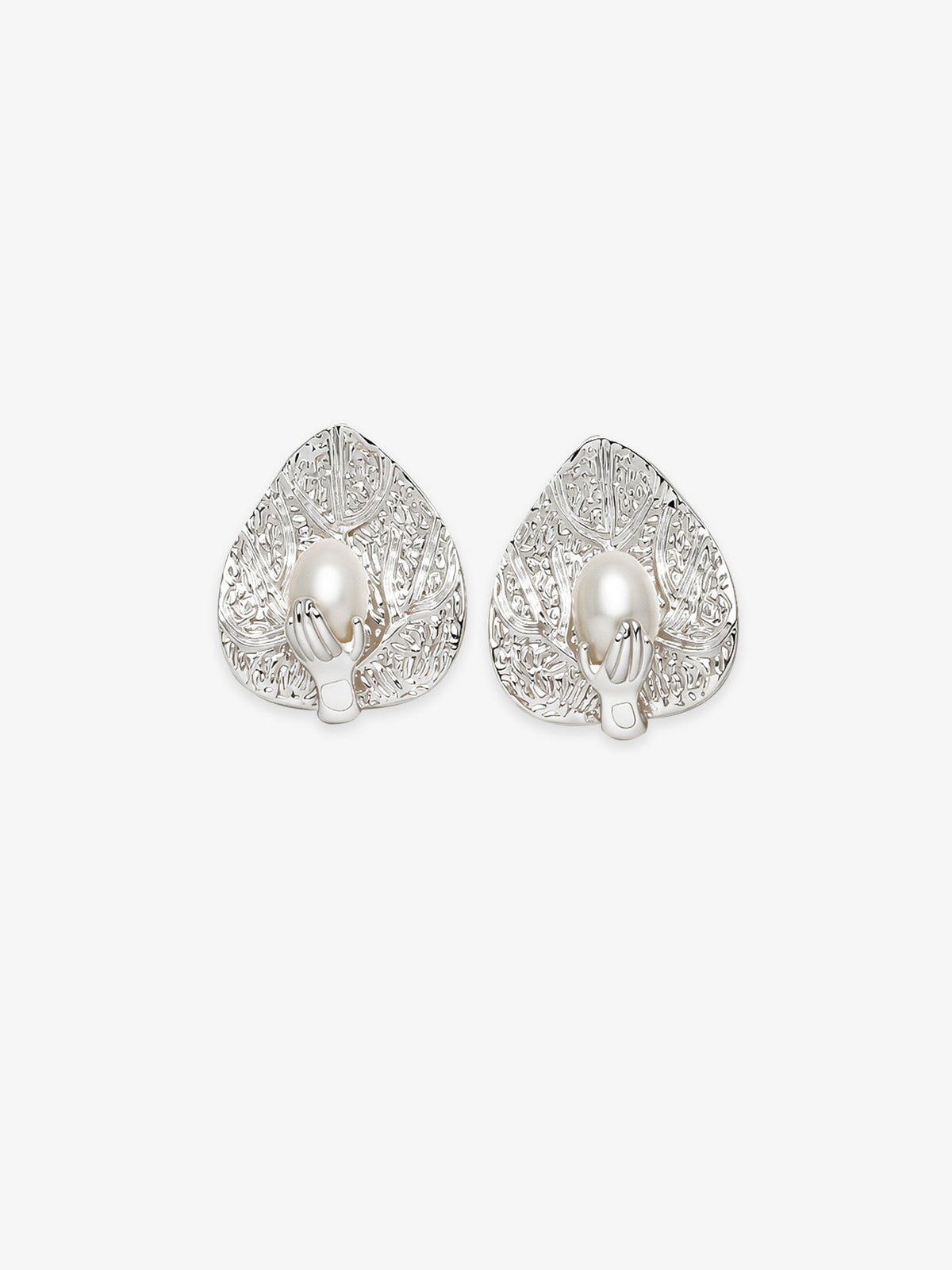 Pair of Fairyokai Dew Catching Leaf Palm Earrings — main product shot on clean background