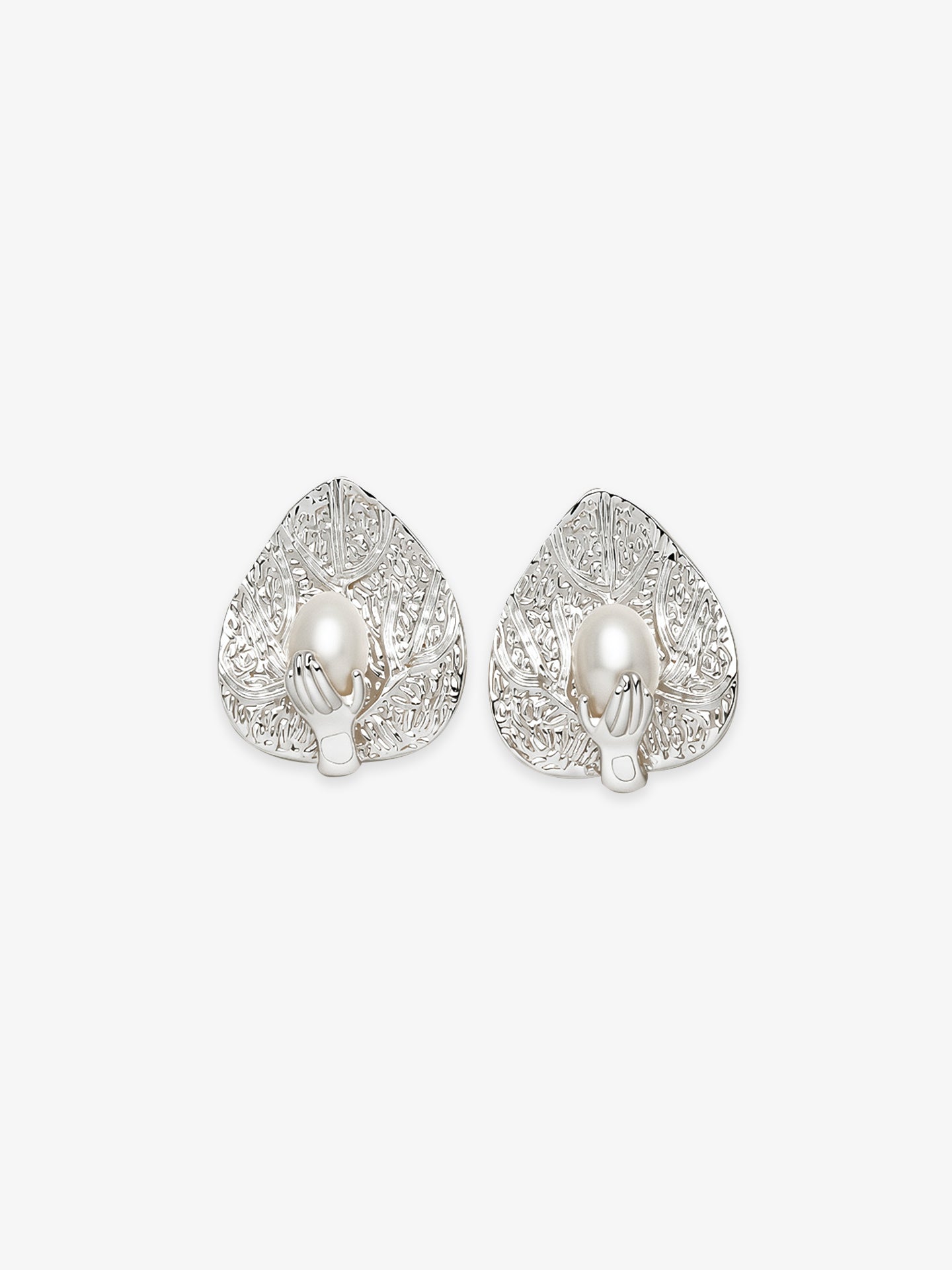 Pair of Fairyokai Dew Catching Leaf Palm Earrings — main product shot on clean background