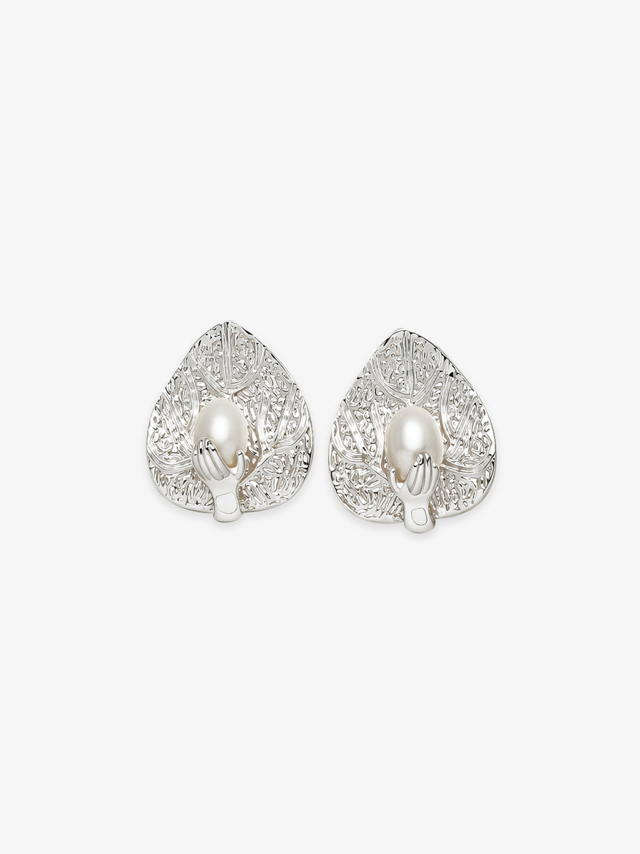 Pair of Fairyokai Dew Catching Leaf Palm Earrings — main product shot on clean background
