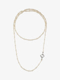 Fairyokai Layered Abundance alternating faux pearl necklace on white background.