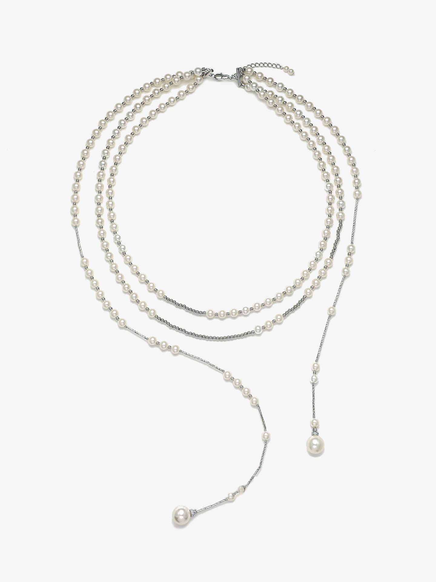 Fairyokai Layered Breath adjustable double-layer faux pearl necklace on white background.