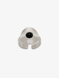 One Fairyokai Returning Depth black agate and silver band ring with adjustable open design on white background.