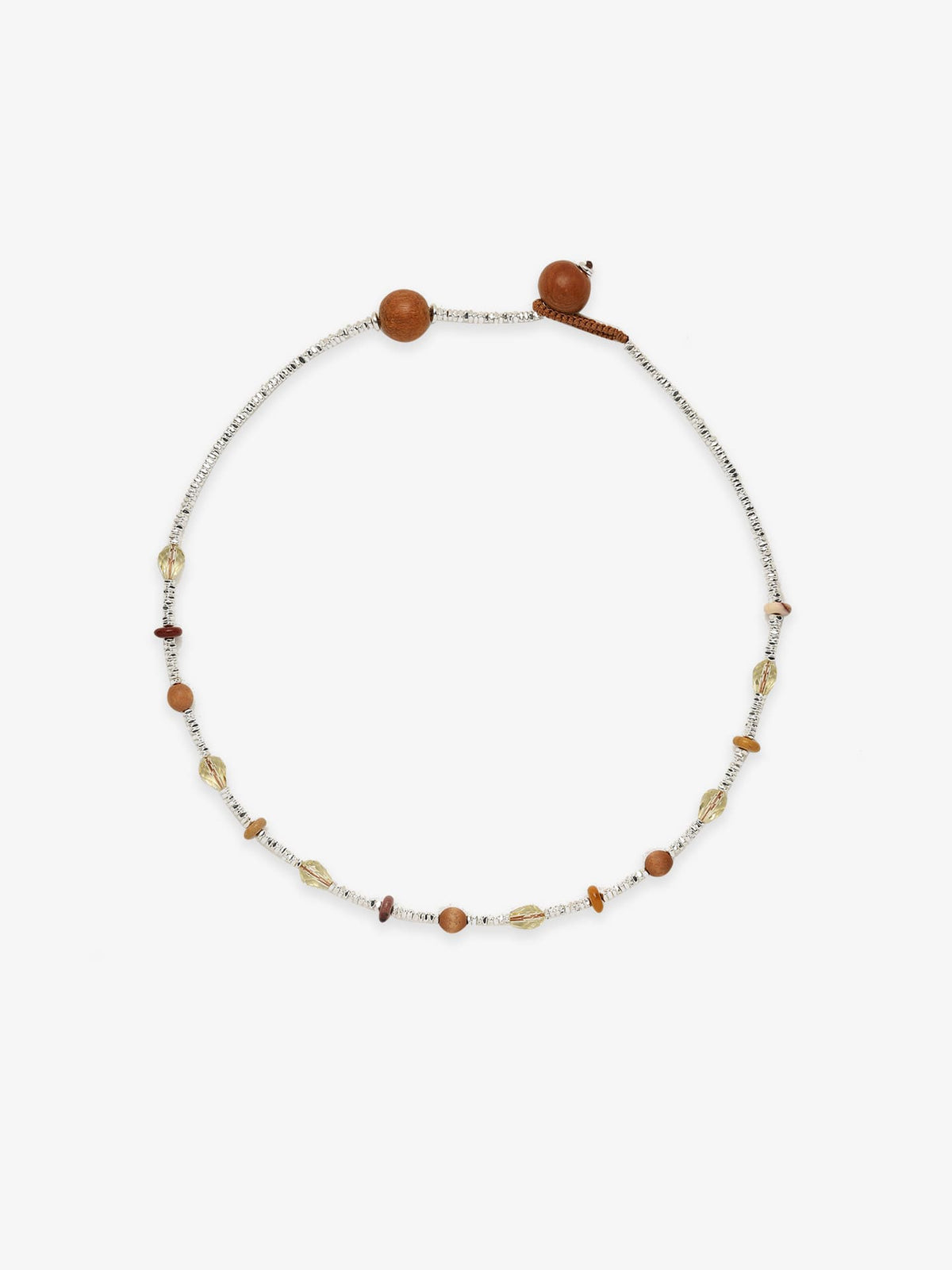 One Fairyokai Soft Pure Light mixed stone braided bracelet on a clean white background, showing pale stones, small warm-toned beads, and adjustable cord ends.