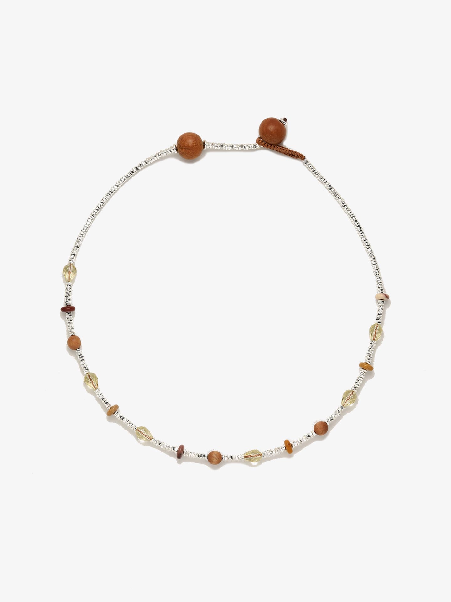 Fairyokai Soft Pure Light tay wood crystal braided necklace on white background.